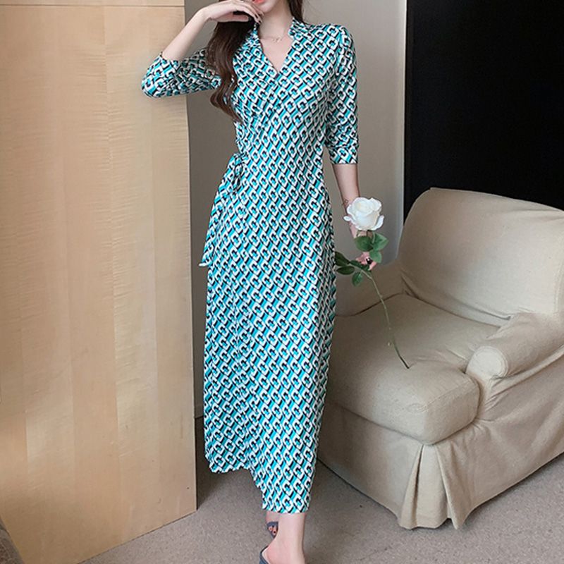 Vestido feminino   V 3/4,  ƽ 巹, ź 㸮, ĳ־ ׸   Ʈ 巹, Ʈ 